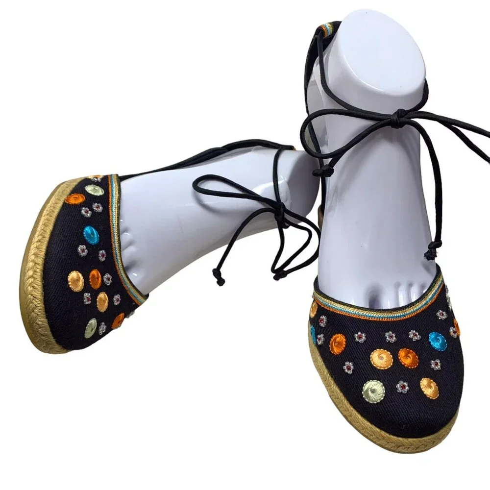 VIA SPIGA Grace Canvas Suede‎ Ankle Tie Espadrille Wedges **NWOB